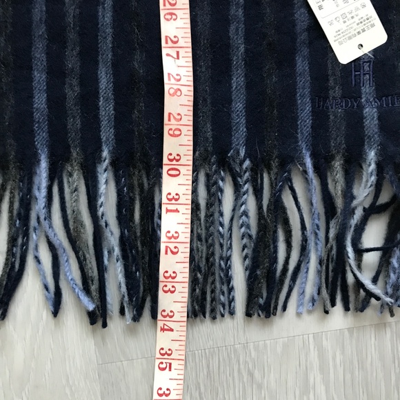 Hardy Amies Wool Blue Navy Stripe Scarf Fringe Scarf - Picture 8 of 9